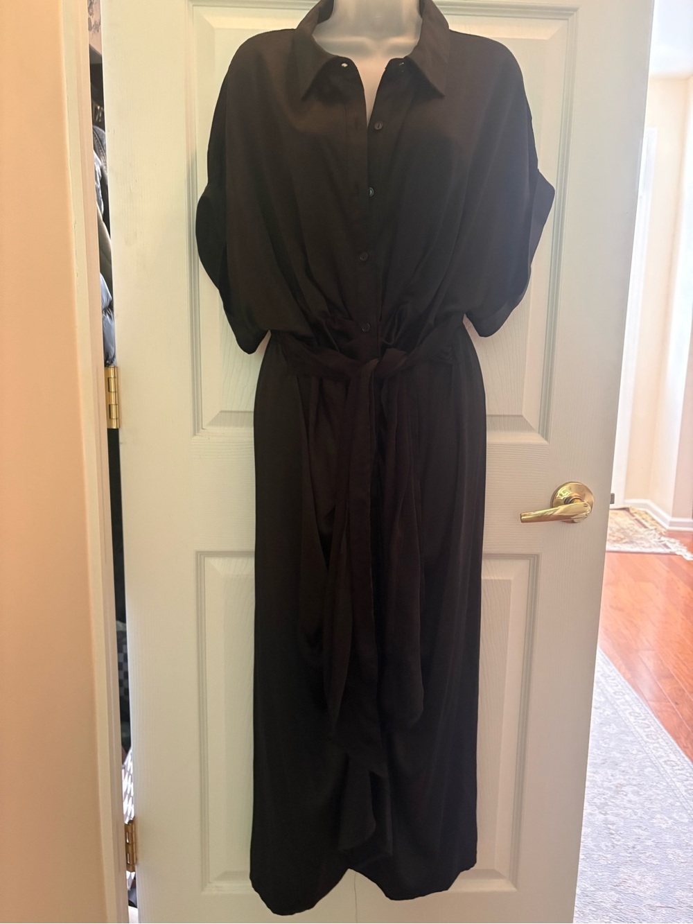 Steve Madden Black Maxi Shirt Dress with Tie Waist